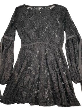 Free People Black Lace Long-Sleeve Mini Dress